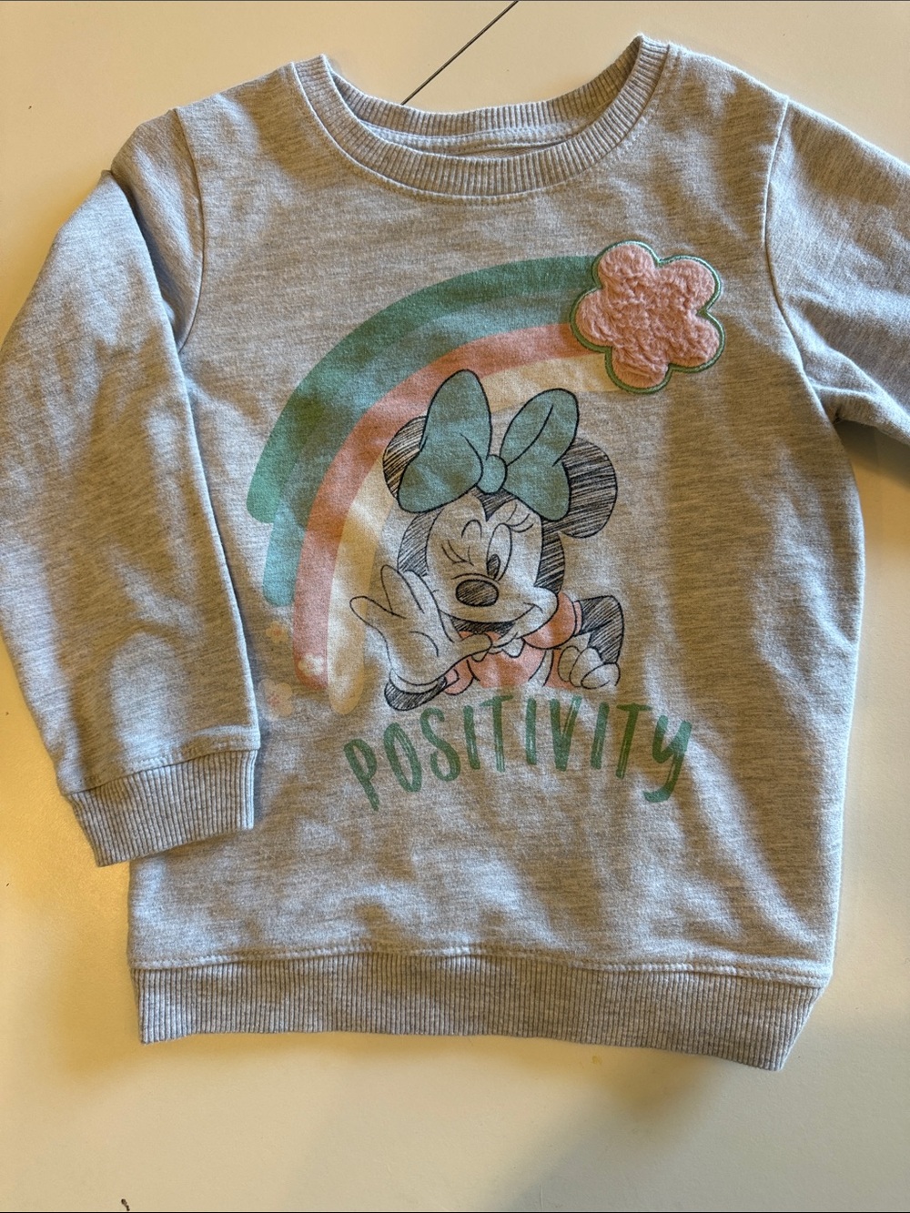 Girls' Gray Minnie Mouse 'Positivity' Sweatshirt - Pastel Rainbow